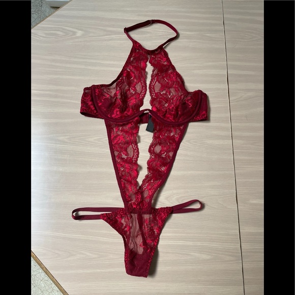 La SENZA Other - La SENZA Red Lace Halter Teddy Bodysuit